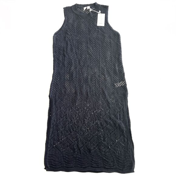 New JOIE Crotchet Open Knit Cover Up Beach Dress Women’s Black - Picture 1 of 8